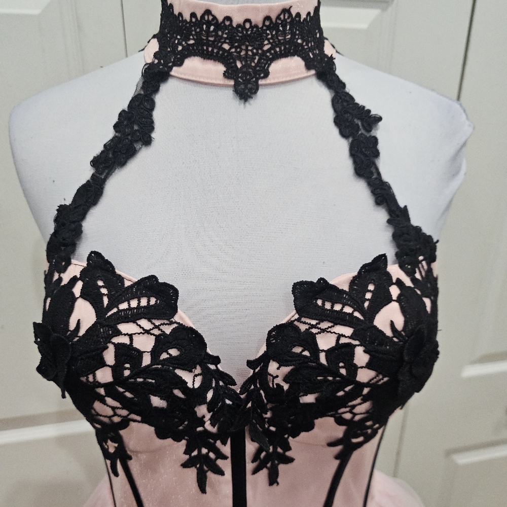 Dolls Kill Unholy Pastel Goth Pink Black Lace The Night Of Corset Tutu Dress S - Picture 8 of 12